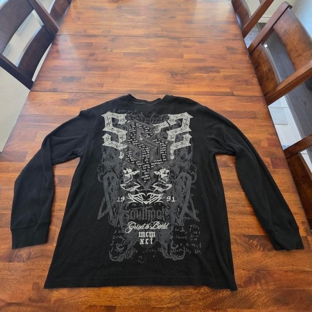 Southpole Vintage y2k Gothic‎ Black Thermal Long Sleeve XL